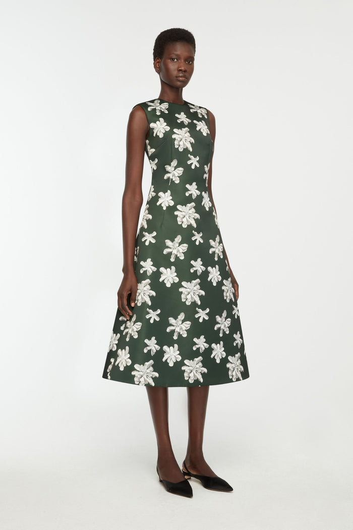 Emilia Wickstead Rumi Dress In Ivory Floral On Green Genzianella