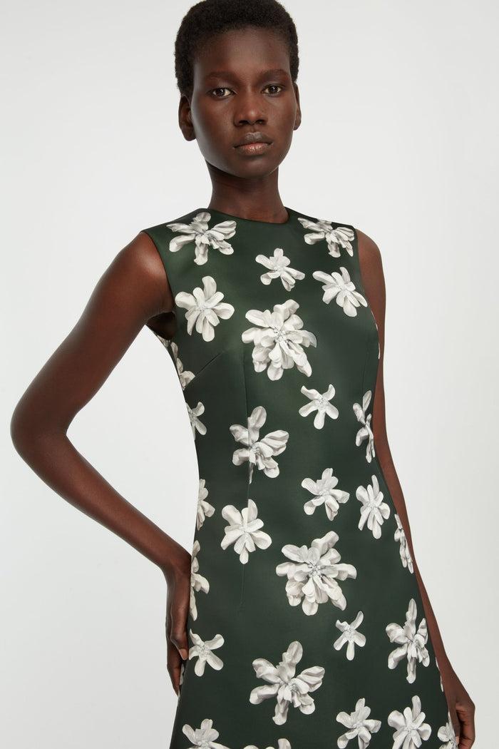 Emilia Wickstead Rumi Dress In Ivory Floral On Green Genzianella