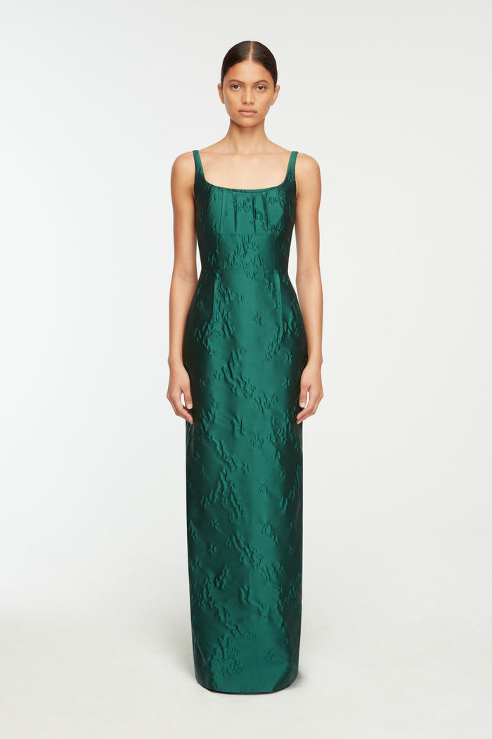 Emilia Wickstead Sharon Dress In Emerald Green Ditsy Floral Jacquard