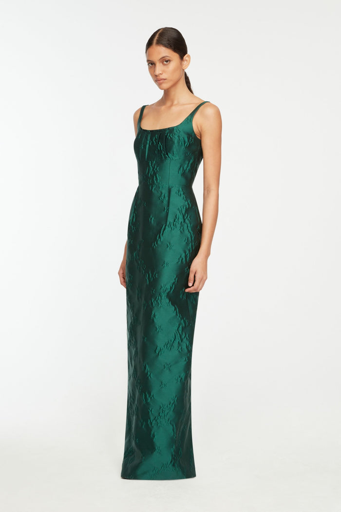Emilia Wickstead Sharon Dress In Emerald Green Ditsy Floral Jacquard