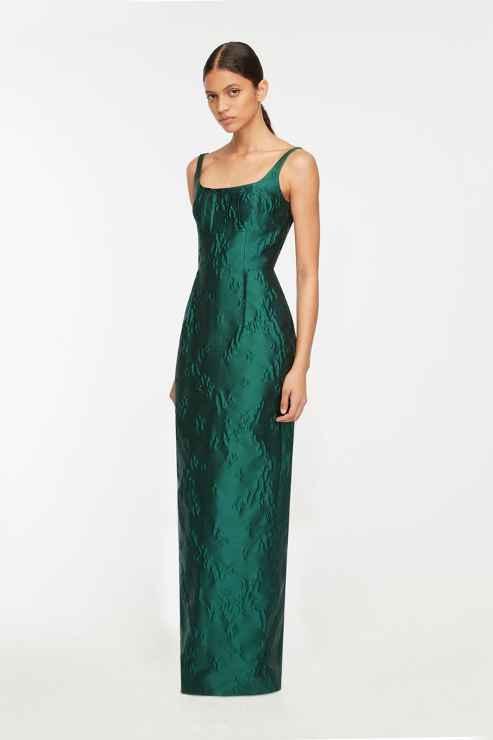 Emilia Wickstead Sharon Dress In Emerald Green Ditsy Floral Jacquard