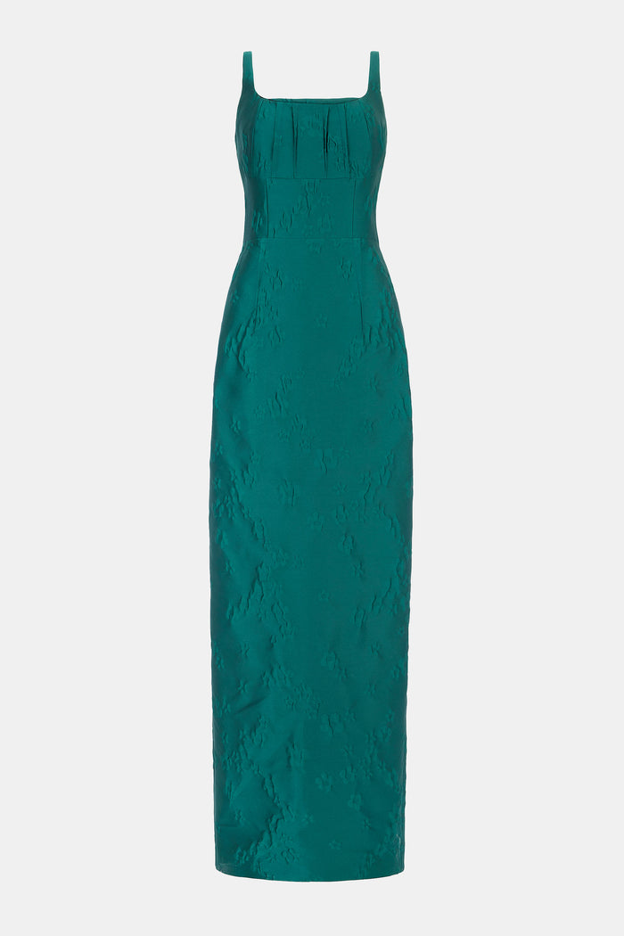 emilia wickstead Sharon Dress In Emerald Green Ditsy Floral Jacquard