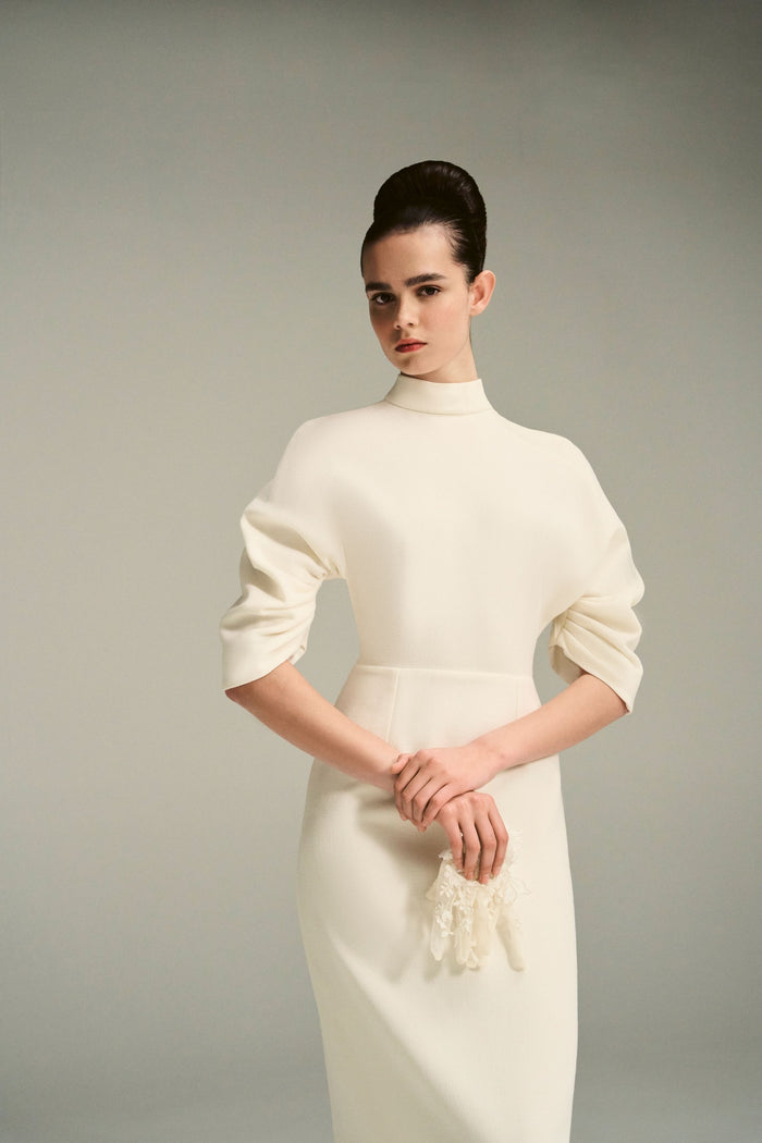 Emilia Wickstead Sharonella Bridal Dress In Ivory Double Wool Crepe Wedding Dress