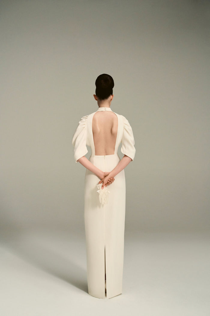 Emilia Wickstead Sharonella Bridal Dress In Ivory Double Wool Crepe Wedding Dress