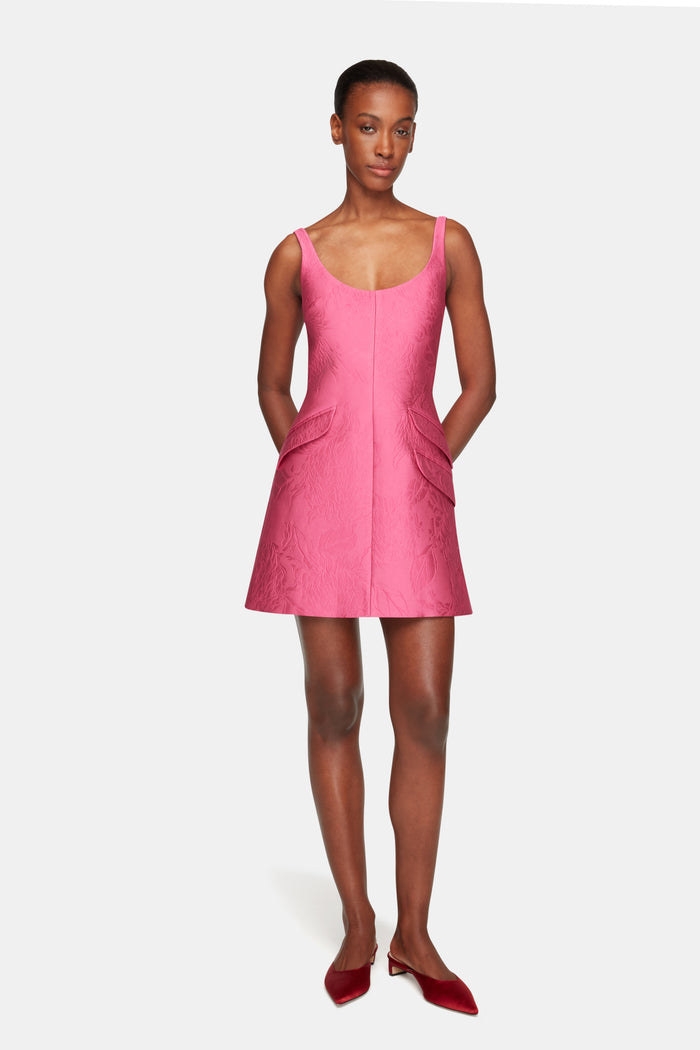 Emilia Wickstead Talia Dress In Hot Pink Embossed Cloque