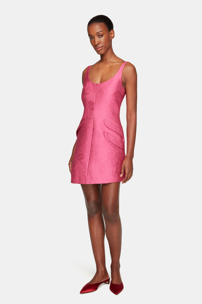 Emilia Wickstead Talia Dress In Hot Pink Embossed Cloque