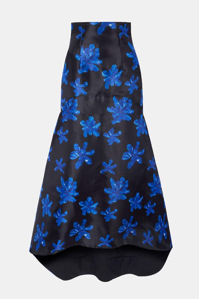 emilia wickstead Tamilla Skirt In Electric Blue Floral On Black Genzianella