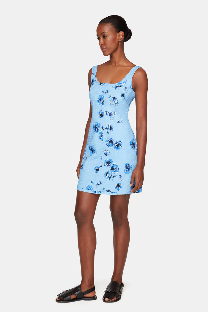 Emilia Wickstead Tillie Dress In Blue Poppies On Baby Blue Bibione Cotton Dresses