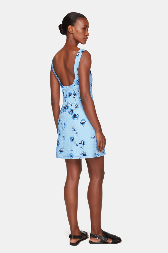 Emilia Wickstead Tillie Dress In Blue Poppies On Baby Blue Bibione Cotton Dresses