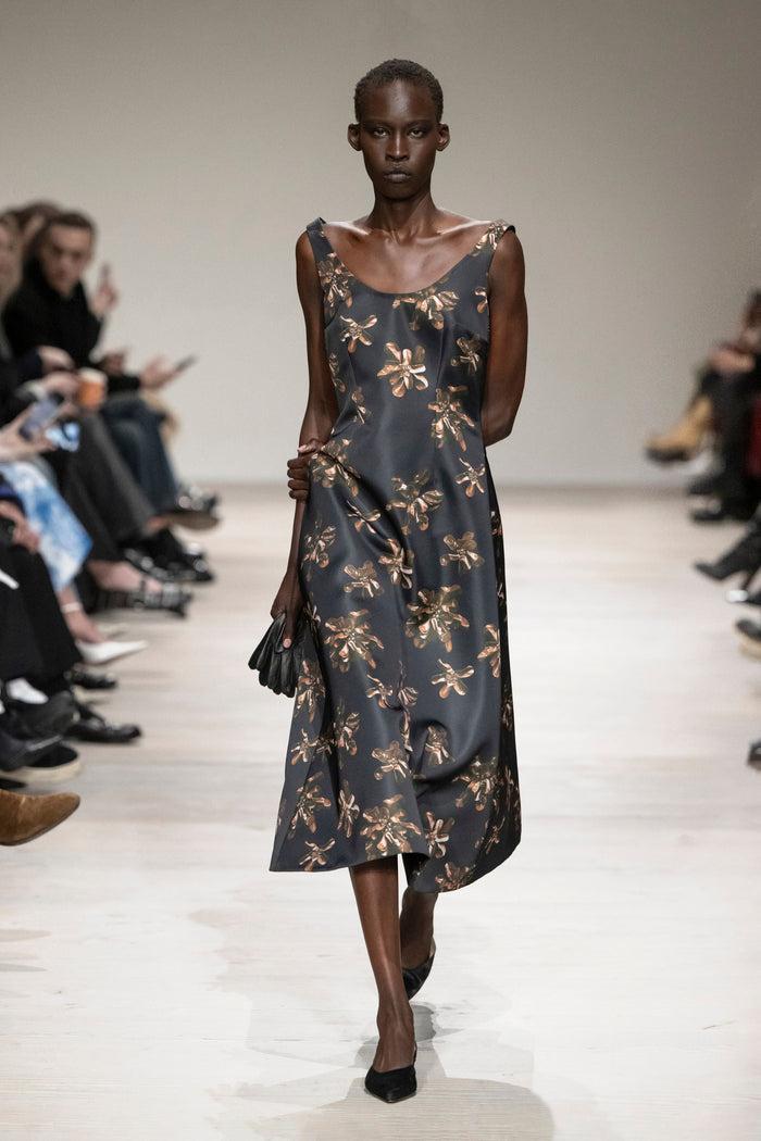 Emilia Wickstead Tippi Dress In Chocolate Floral On Black Genzianella