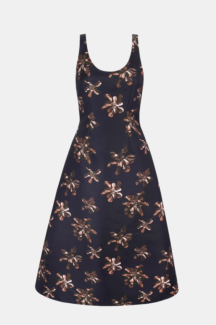emilia wickstead Tippi Dress In Chocolate Floral On Black Genzianella