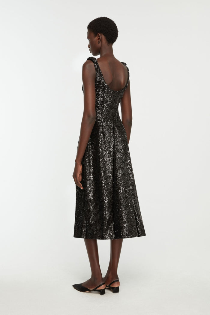 Emilia Wickstead Tippini Dress In Black Textured Sequin