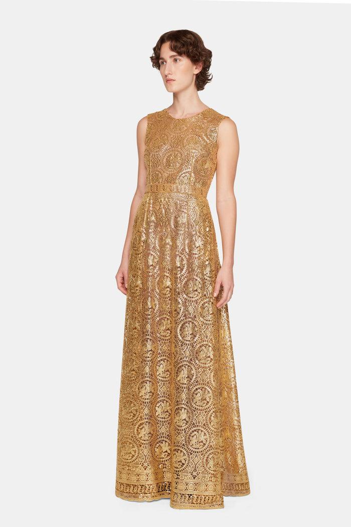 Emilia Wickstead Torres Dress In Gold Foiled Guipure
