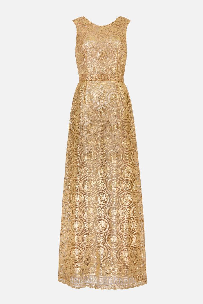 emilia wickstead Torres Dress In Gold Foiled Guipure