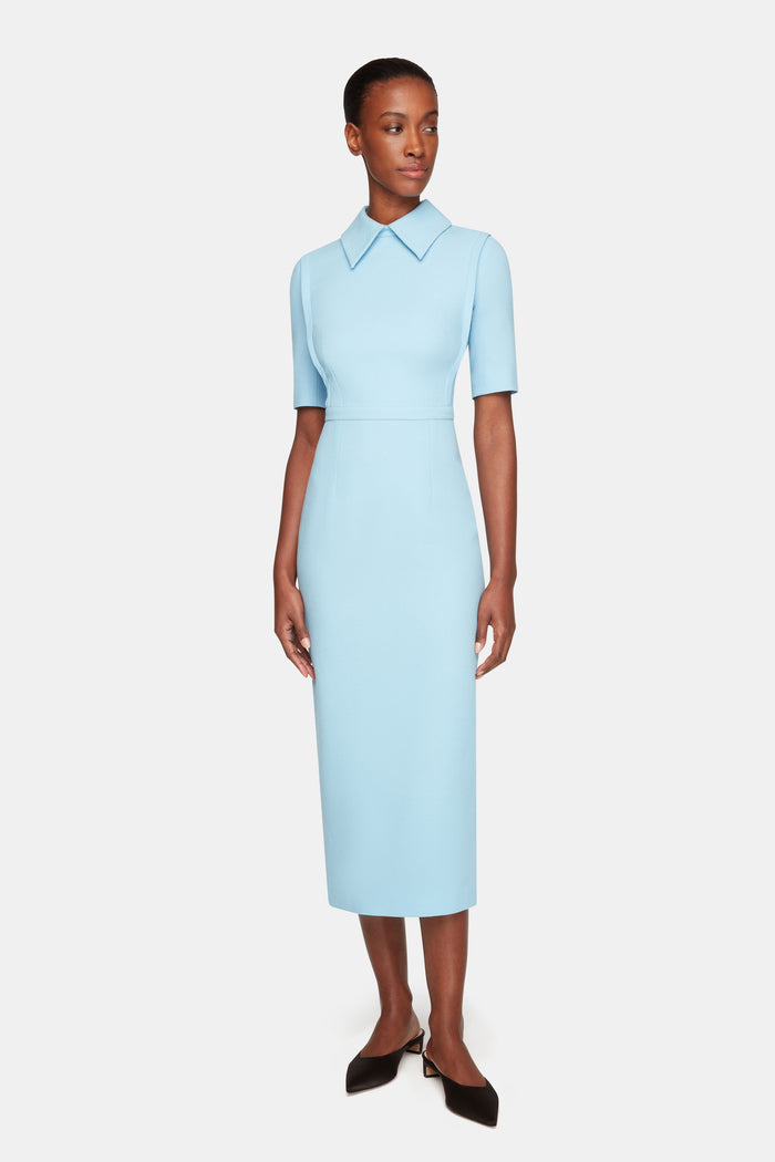 Emilia Wickstead Valletta Dress In Sky Blue Single Wool Crepe