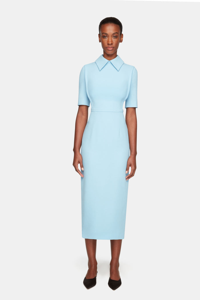Emilia Wickstead Valletta Dress In Sky Blue Single Wool Crepe