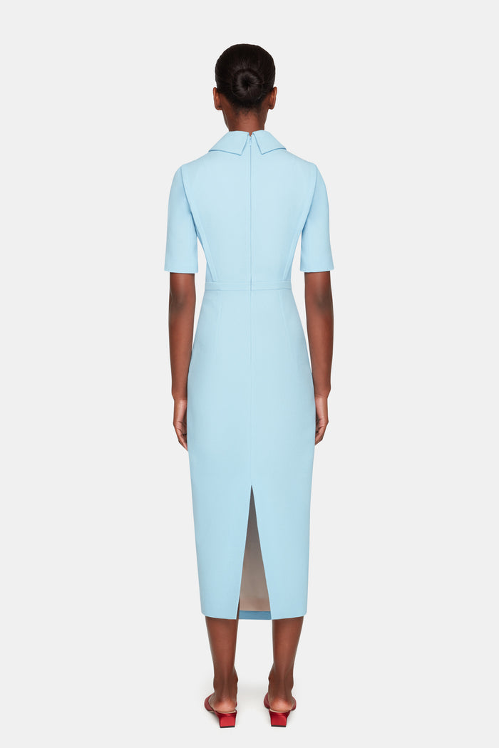 Emilia Wickstead Valletta Dress In Sky Blue Single Wool Crepe