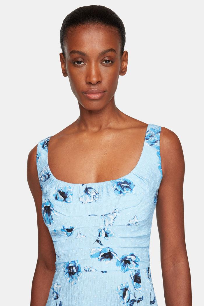 Emilia Wickstead Verena Dress In Blue Poppies On Baby Blue Bibione Cotton Dresses