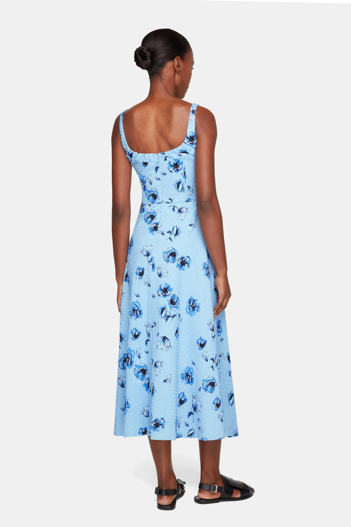 Emilia Wickstead Verena Dress In Blue Poppies On Baby Blue Bibione Cotton Dresses