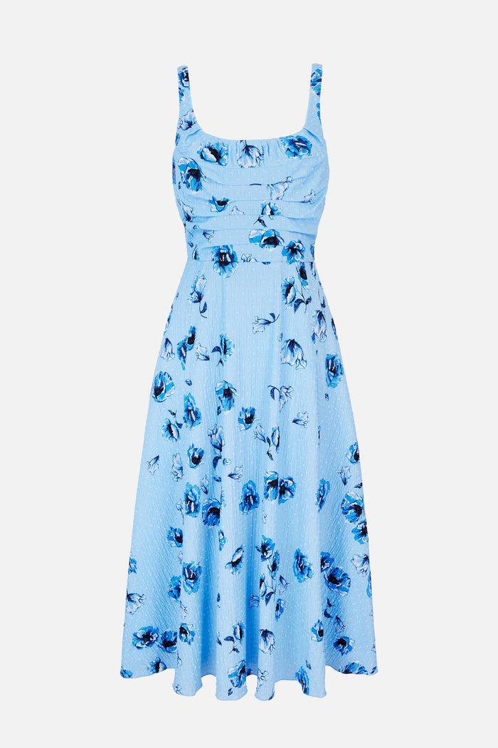 emilia wickstead Verena Dress In Blue Poppies On Baby Blue Bibione Cotton Dresses