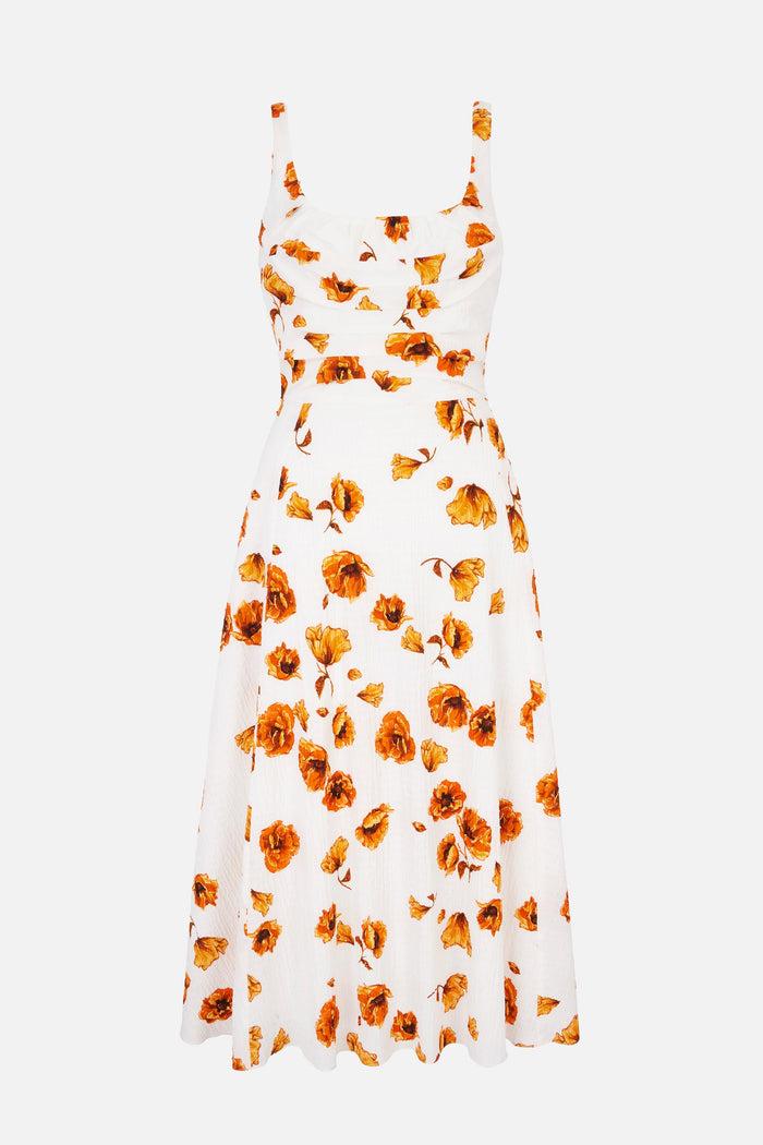 emilia wickstead Verena Dress In Orange Poppies Bibione Cotton | Emilia Wickstead Dresses