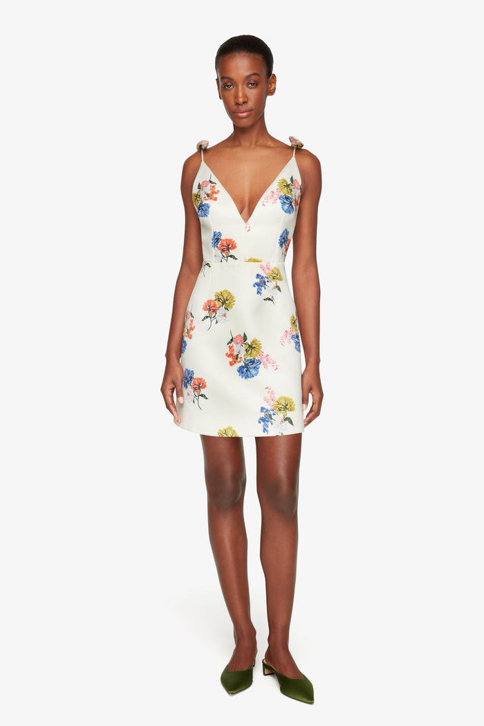 Emilia Wickstead Vero Dress In Retro Bouquet On White Taffeta Faille Dresses