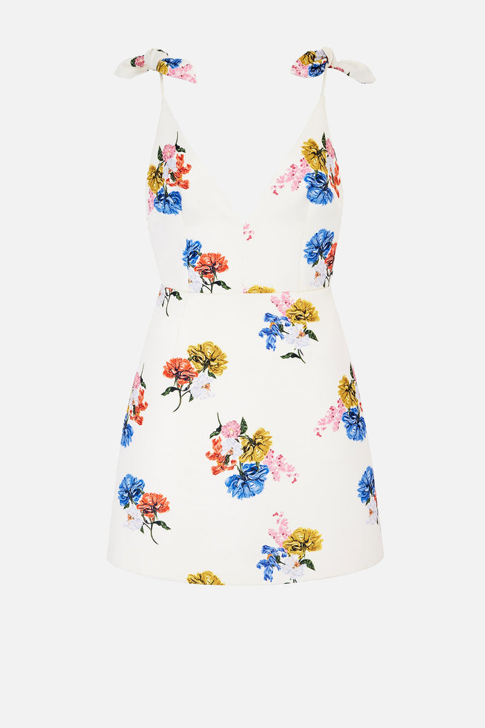 emilia wickstead Vero Dress In Retro Bouquet On White Taffeta Faille Dresses
