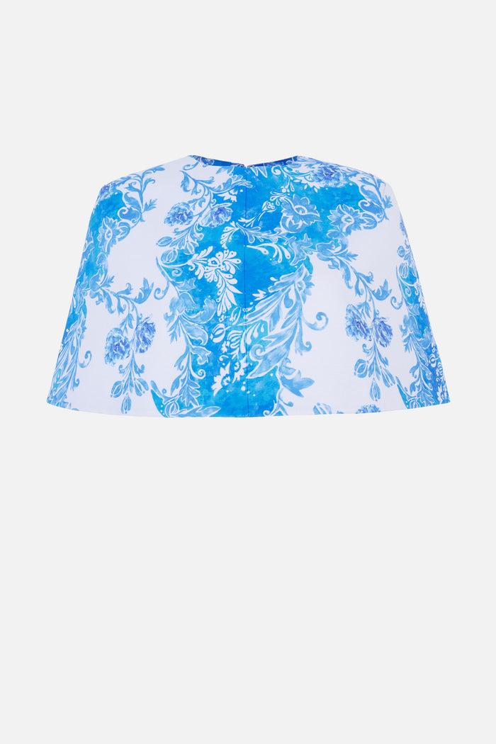 emilia wickstead Virginie Cape In Blue Floral Damask Taffeta Faille