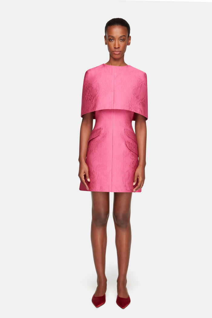 Emilia Wickstead Virginie Cape In Hot Pink Embossed Cloque