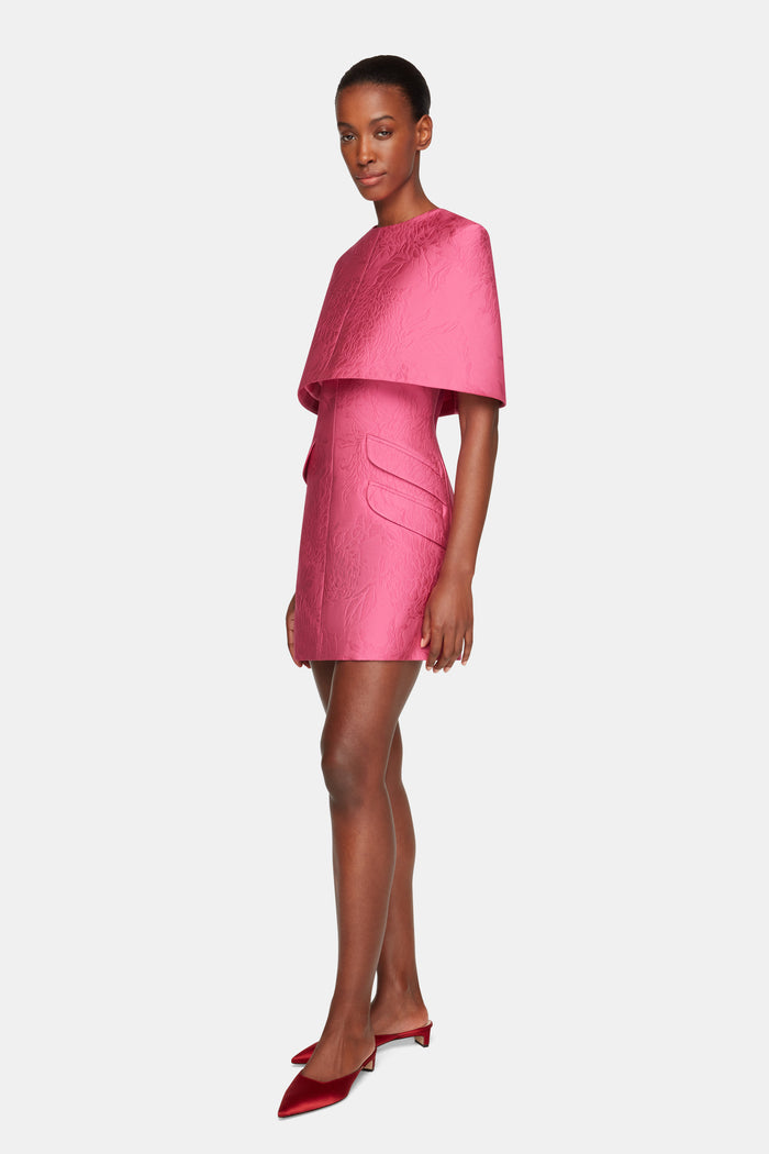 Emilia Wickstead Virginie Cape In Hot Pink Embossed Cloque