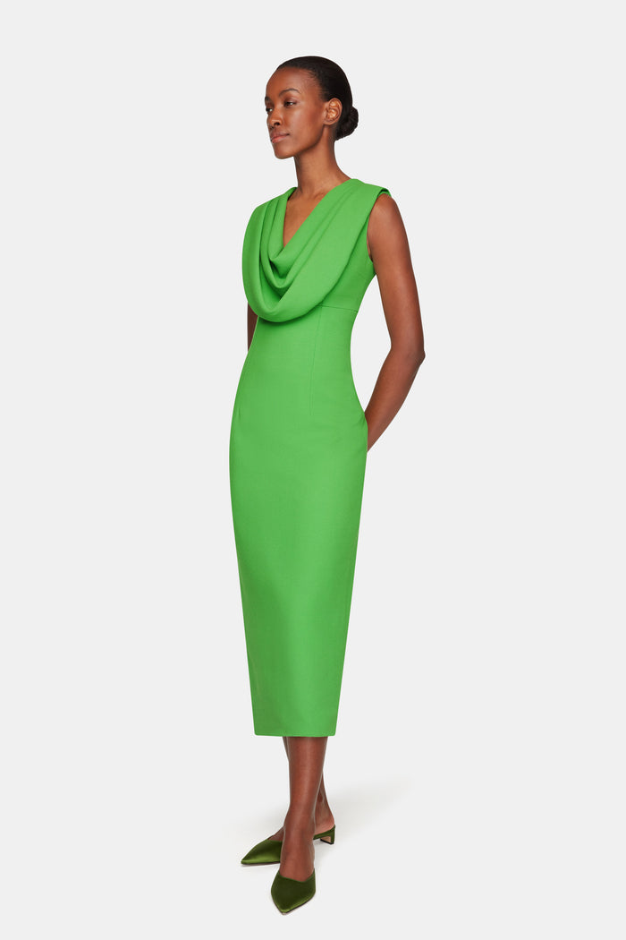 Emilia Wickstead Yuri Dress In Fresh Green Single Wool Crepe Dresses