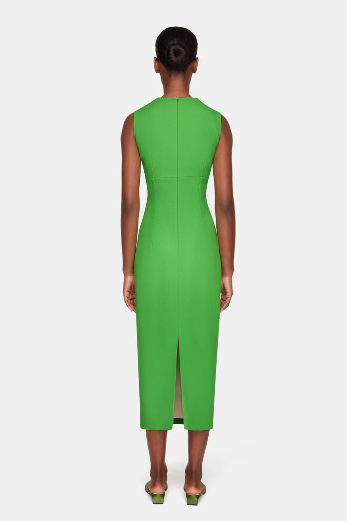Emilia Wickstead Yuri Dress In Fresh Green Single Wool Crepe Dresses