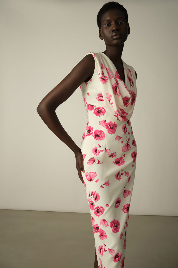 Emilia Wickstead Yuri Dress In Pink Poppies Silk Crepe De Chine