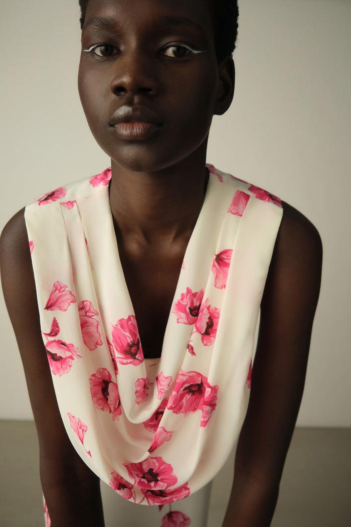 Emilia Wickstead Yuri Dress In Pink Poppies Silk Crepe De Chine