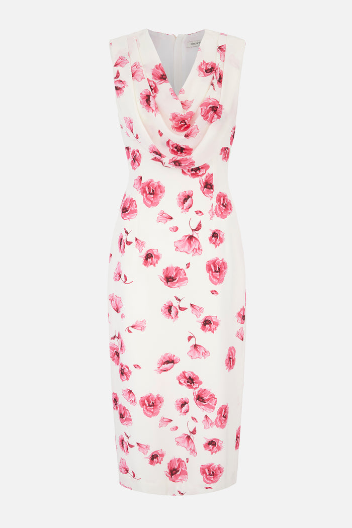 emilia wickstead Yuri Dress In Pink Poppies Silk Crepe De Chine