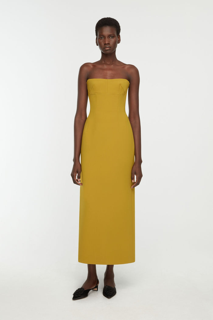 Emilia Wickstead Zenovia Dress In Chartreuse Birdseye Suiting