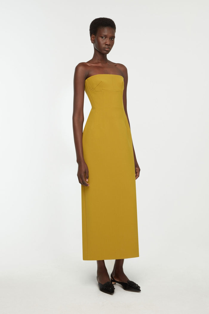 Emilia Wickstead Zenovia Dress In Chartreuse Birdseye Suiting