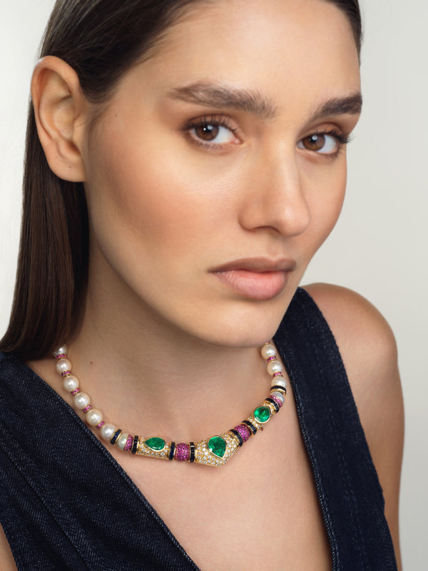 Emily P. Wheeler Emerald And Pearl Necklace (One-of-a-Kind Re-Worked Vintage) Necklace