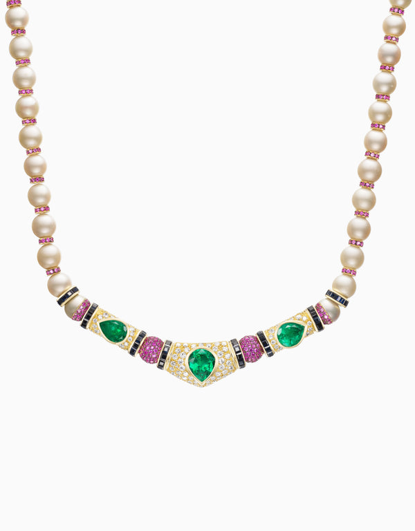 Emily P. Wheeler Emerald And Pearl Necklace (One-of-a-Kind Re-Worked Vintage) Necklace