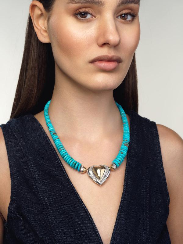 Emily P. Wheeler Turquoise Heart Necklace (One-of-a-Kind Re-Worked Vintage) Necklace