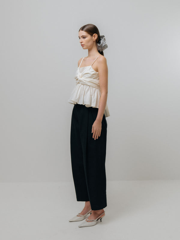 Emin Paul Black High-Waisted Pleated Cotton Trousers