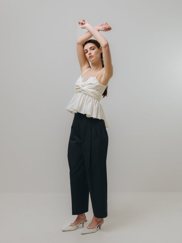 Emin Paul Black High-Waisted Pleated Cotton Trousers