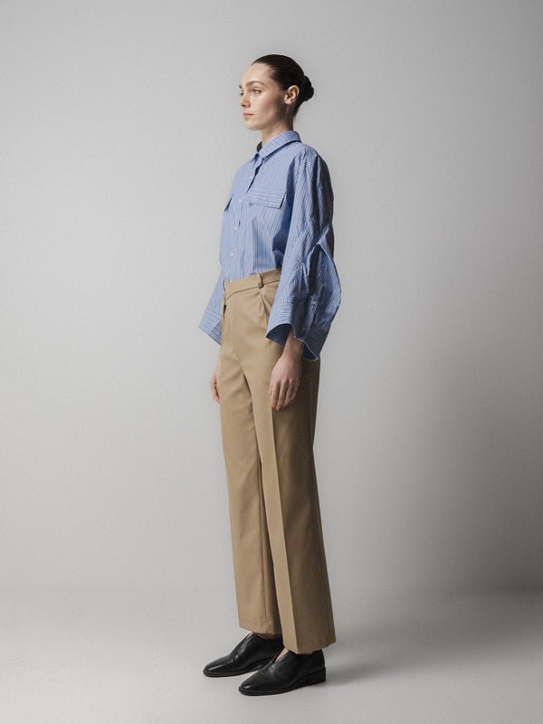 Emin Paul Beige Asymmetric Belted Trousers