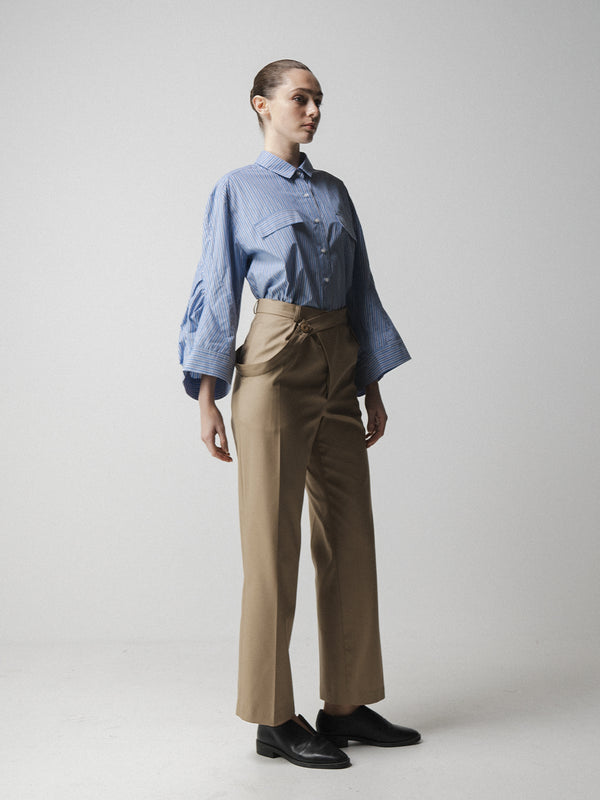 Emin Paul Beige Asymmetric Belted Trousers