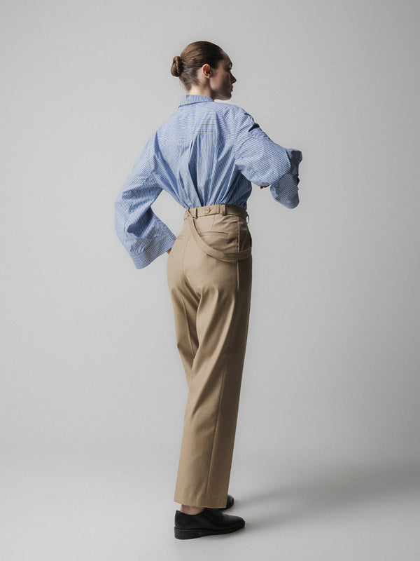 Emin Paul Beige Asymmetric Belted Trousers