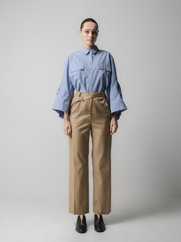 emin paul Beige Asymmetric Belted Trousers
