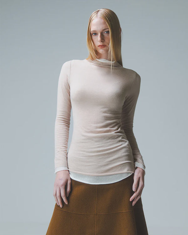 emin paul Beige Funnel Neck Long Sleeve Top