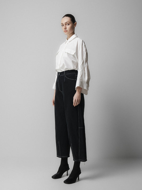 Emin Paul Black Barrel Leg Trousers