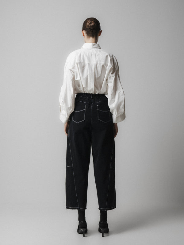 Emin Paul Black Barrel Leg Trousers