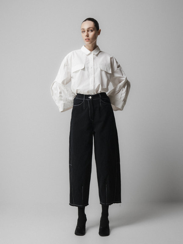 emin paul Black Barrel Leg Trousers